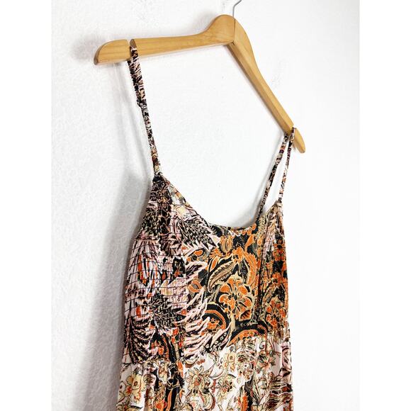 Free People Forever Yours Smocked Slip Maxi Dress Small Brown Black Floral Boho - Picture 7 of 13